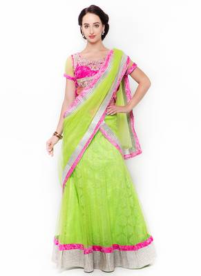Light-Green Embroidered Net Semi Stitched Lehenga 1