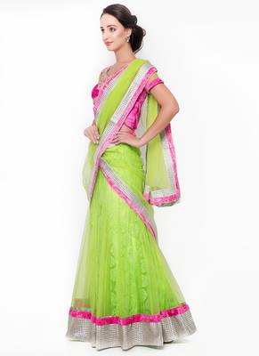 Light-Green Embroidered Net Semi Stitched Lehenga 2