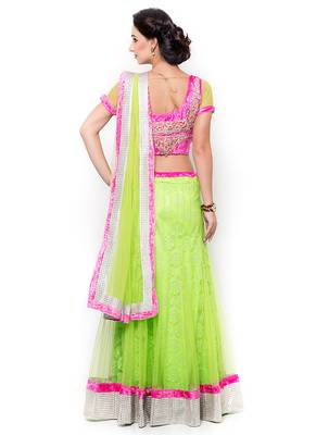 Light-Green Embroidered Net Semi Stitched Lehenga 3