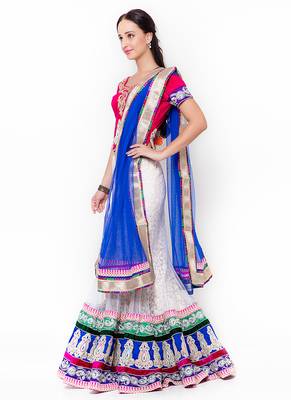 Off-White Embroidered Net Semi Stitched Lehenga 2