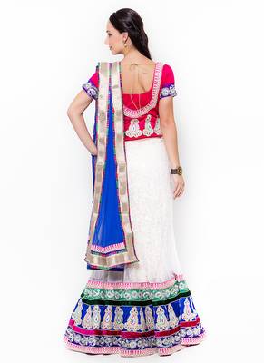 Off-White Embroidered Net Semi Stitched Lehenga 3
