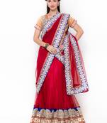 Red Embroidered Net Semi Stitched Lehenga