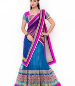 Blue Embroidered Net Semi Stitched Lehenga