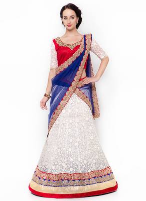 Off-White Embroidered Net Semi Stitched Lehenga 1