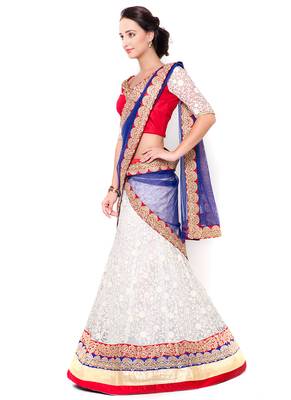 Off-White Embroidered Net Semi Stitched Lehenga 2