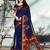 Navy blue printed cotton silk saree with blouse
