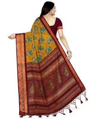 Mustard Printed Cotton Silk Saree With Blouse 4