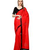 Red Plain Art Silk Saree With Blouse