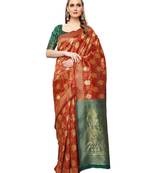 Red Woven Poly Silk Saree With Blouse