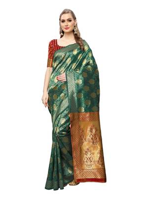 Green Woven Poly Silk Saree With Blouse 1