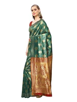 Green Woven Poly Silk Saree With Blouse 2