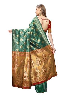 Green Woven Poly Silk Saree With Blouse 3