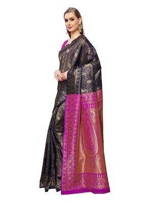 Navy Blue Woven art silk  Saree With Blouse 2