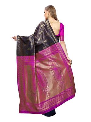 Navy Blue Woven art silk  Saree With Blouse 3