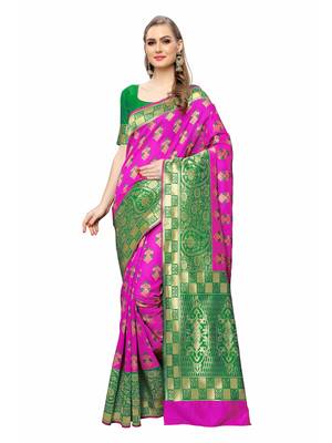 Pink Woven Poly Silk Saree With Blouse 1