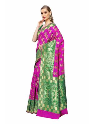 Pink Woven Poly Silk Saree With Blouse 2