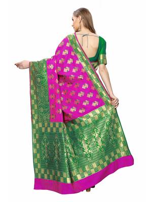 Pink Woven Poly Silk Saree With Blouse 3
