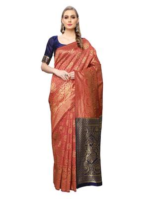 Magenta Woven Poly Silk Saree With Blouse 1