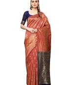 Magenta Woven Poly Silk Saree With Blouse