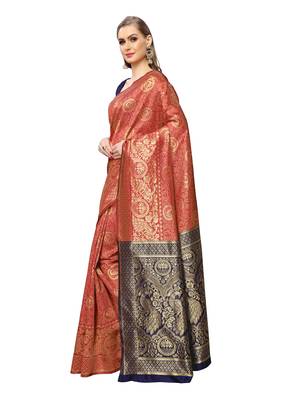Magenta Woven Poly Silk Saree With Blouse 2