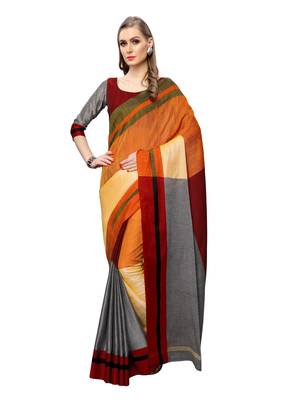 Grey Woven Poly Cotton Saree With Blouse 1