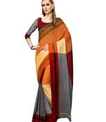 Grey Woven Poly Cotton Saree With Blouse