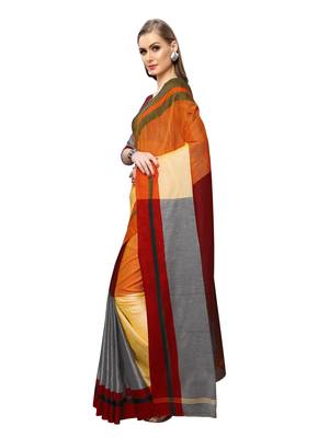 Grey Woven Poly Cotton Saree With Blouse 2