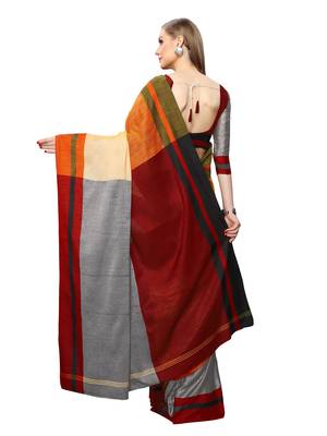 Grey Woven Poly Cotton Saree With Blouse 3