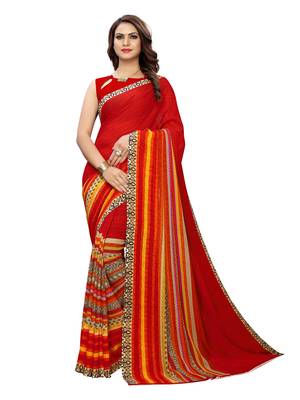 Red Printed Georgette Saree With Blouse 1