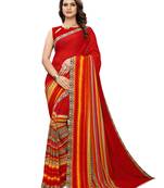 Red Printed Georgette Saree With Blouse