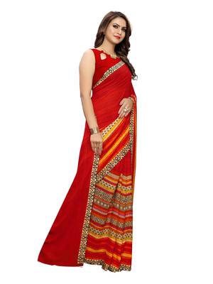 Red Printed Georgette Saree With Blouse 2