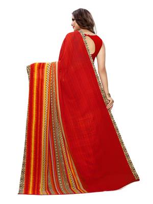 Red Printed Georgette Saree With Blouse 3