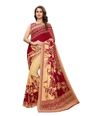 Red Printed Georgette Saree With Blouse 1