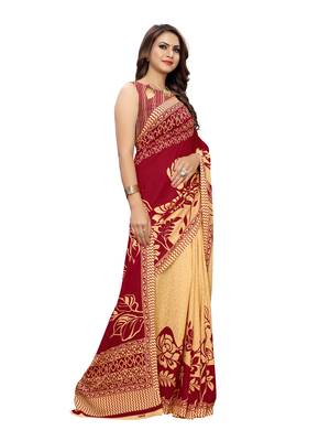 Red Printed Georgette Saree With Blouse 2