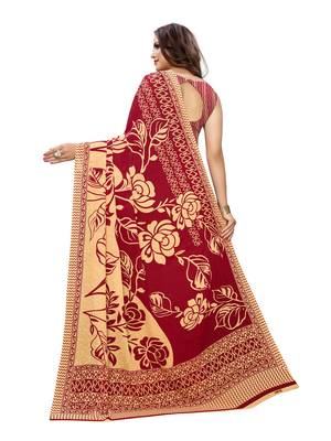 Red Printed Georgette Saree With Blouse 3