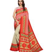 Red Printed Crepe Saree With Blouse