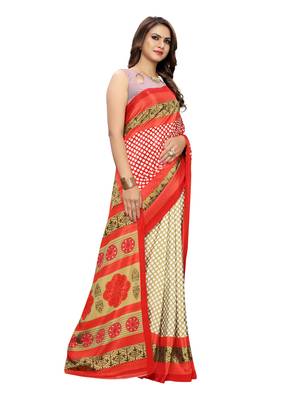 Red Printed Crepe Saree With Blouse 2