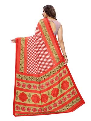 Red Printed Crepe Saree With Blouse 3