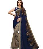 Navy Blue Printed Georgette Saree With Blouse