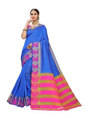 Blue Woven Chanderi Saree With Blouse 1