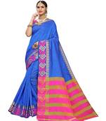 Blue Woven Chanderi Saree With Blouse