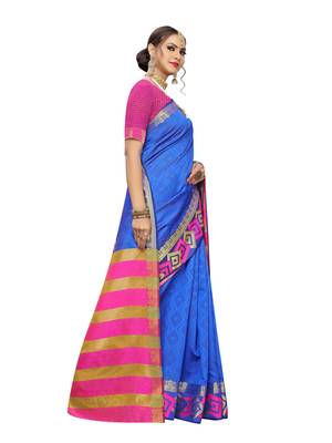 Blue Woven Chanderi Saree With Blouse 2