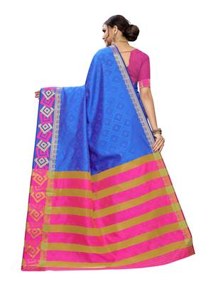 Blue Woven Chanderi Saree With Blouse 3
