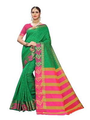 Green Woven Chanderi Saree With Blouse 1