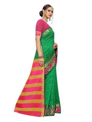 Green Woven Chanderi Saree With Blouse 2