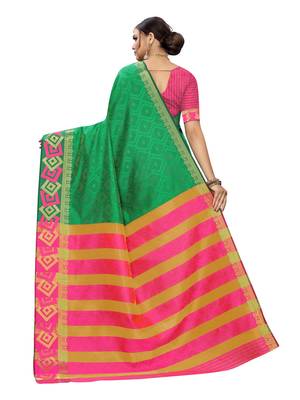 Green Woven Chanderi Saree With Blouse 3
