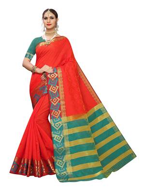 Orange Woven Chanderi Saree With Blouse 1