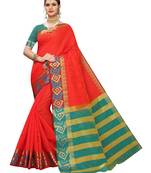 Orange Woven Chanderi Saree With Blouse