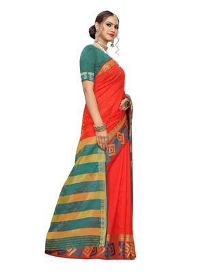 Orange Woven Chanderi Saree With Blouse 2