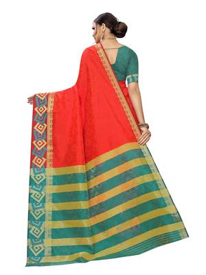 Orange Woven Chanderi Saree With Blouse 3